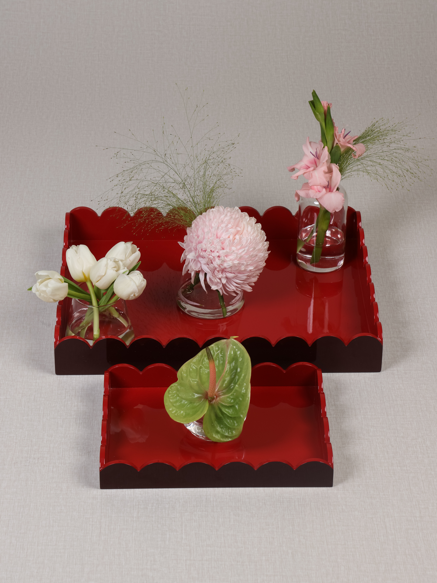 Red Curved Edge Tray (Set 2 Pcs)