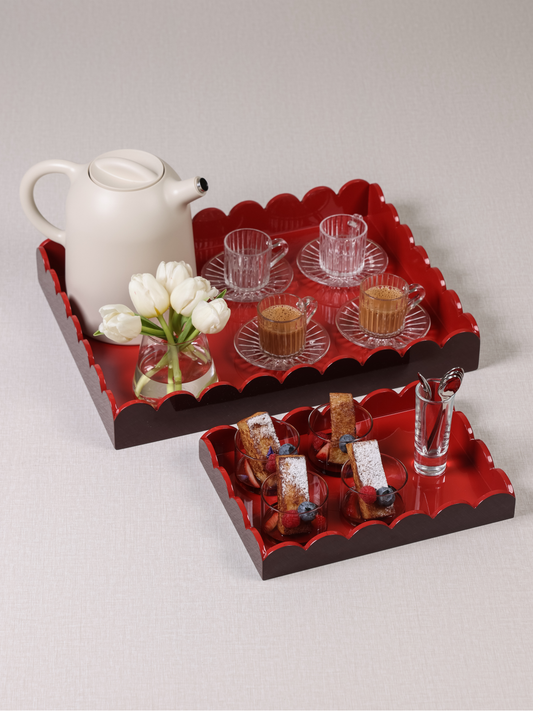 Red Curved Edge Tray (Set 2 Pcs)