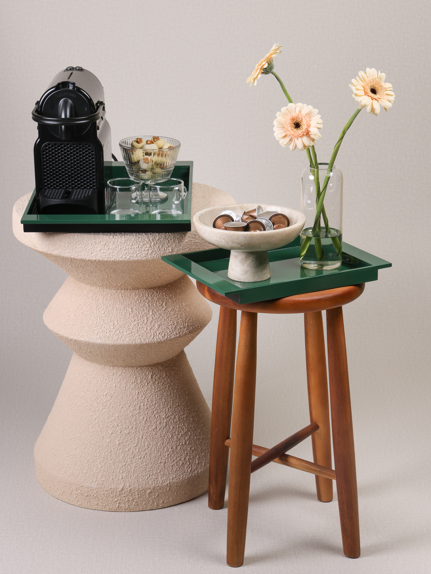 Rectangle Dark Green Tray (Set 2 Pcs)