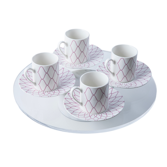 Lined Porcelain Tea Cup Set – 8 Pieces