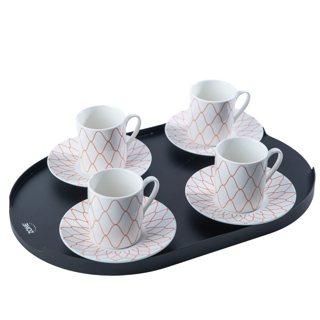 Lined Porcelain Tea Cup Set – 4 Pieces