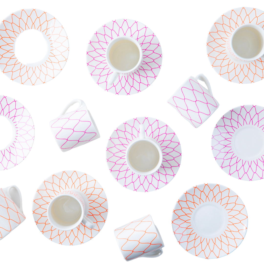 Lined Porcelain Tea Cup Set – 4 Pieces