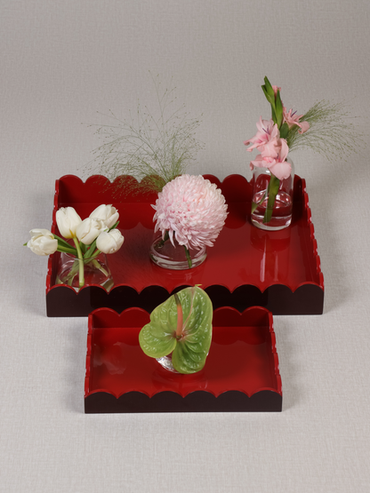 Red Curved Edge Tray (Set 2 Pcs)