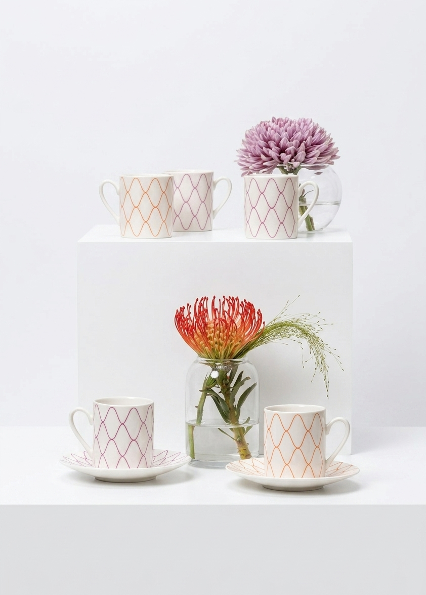 Lined Porcelain Tea Cup Set – 4 Pieces