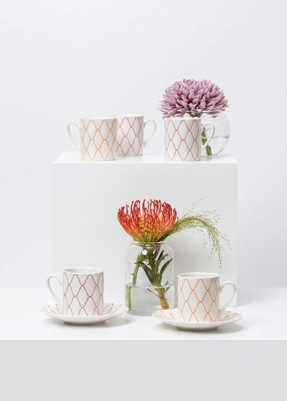 Lined Porcelain Tea Cup Set – 4 Pieces