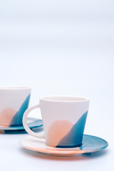 Tie Dye Ceramic Cup & Saucer – Set of 4