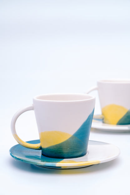 Tie Dye Ceramic Cup & Saucer – Set of 4