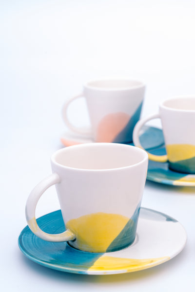 Tie Dye Ceramic Cup & Saucer – Set of 4