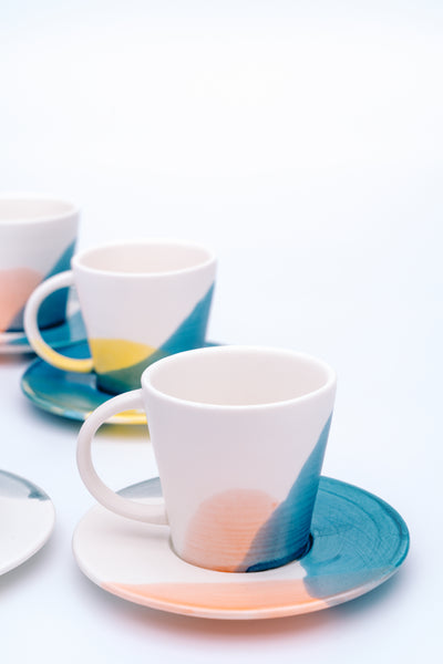 Tie Dye Ceramic Cup & Saucer – Set of 4
