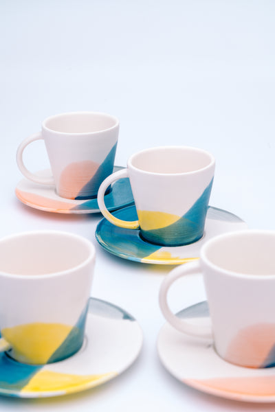 Tie Dye Ceramic Cup & Saucer – Set of 4