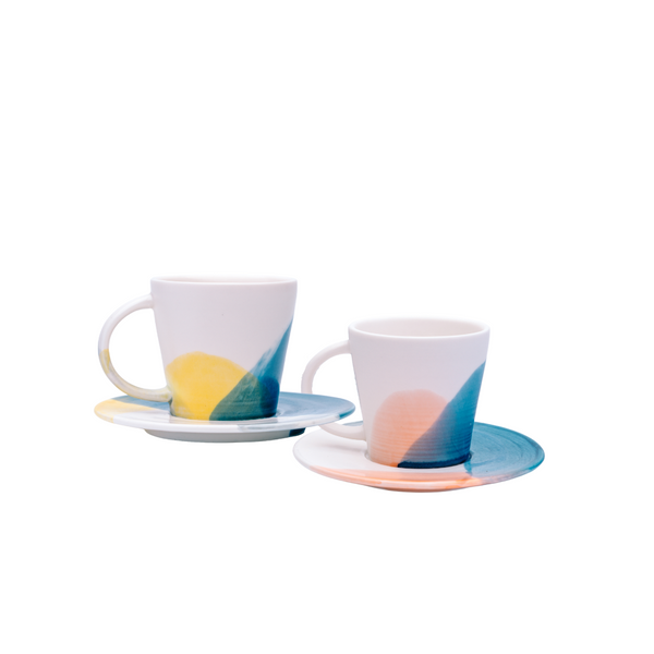 Tie Dye Ceramic Cup & Saucer – Set of 4